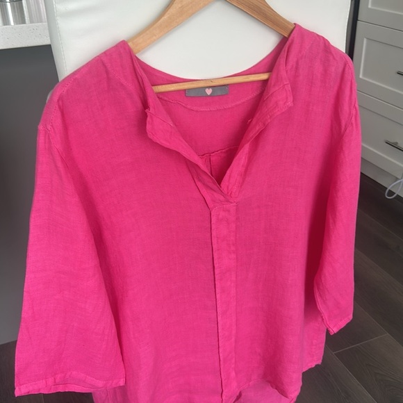 Linen Tunic Top 3/4 Sleeves Made in Italy Lagenlook Hot Pink Size M -L - Picture 11 of 12